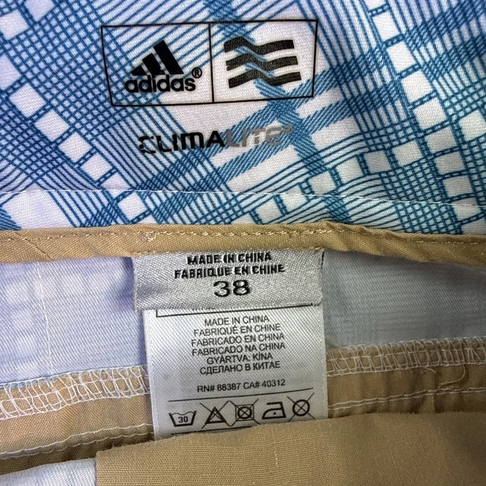 Adidas Golf Shorts Mens 38 blue white Performance Climalite Stretch window plaid